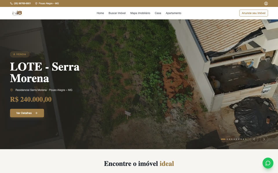 Página inicial do site Nível 8 Imobiliária